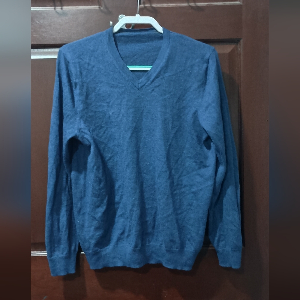 Men's Blue 100% Extra Fine Merino Wool Sweater Size S